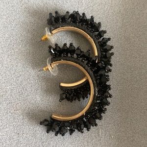 Black Beaded Hoop Earrings
